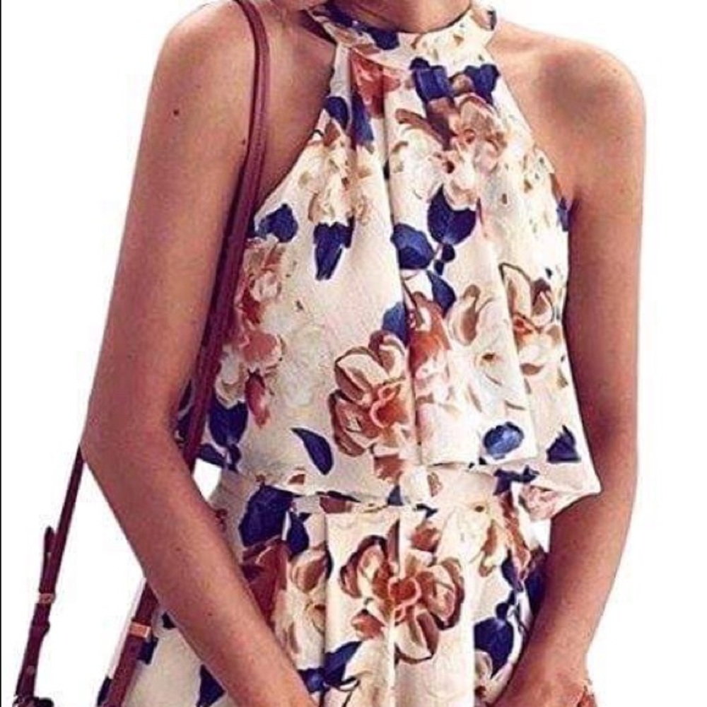2 Pcs Women Halter Top Shorts Floral Short Rompers - Picture 4 of 4